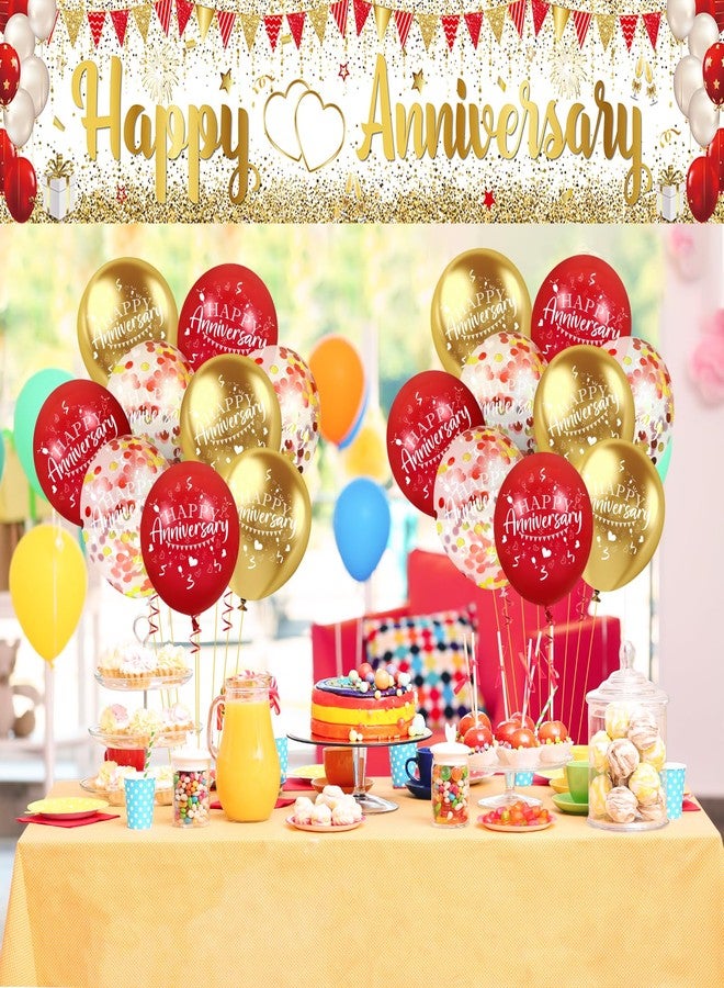 Yoirrat Red Gold Happy Anniversary Banner & Yard Sign with 18pcs 12" Latex Balloons for Wedding Party Supplies - Image 5